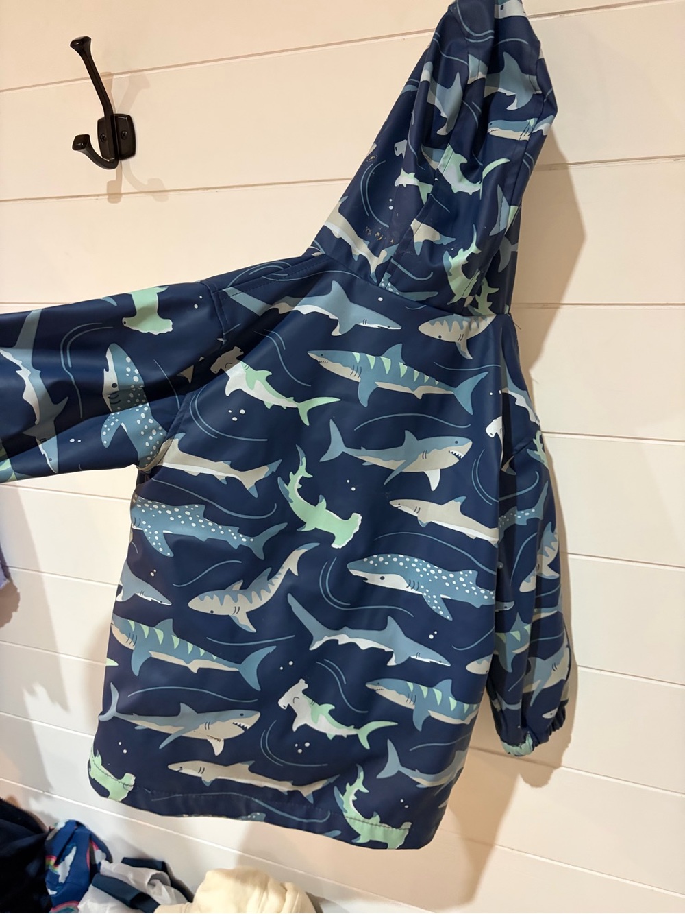 Kids Navy Shark-Print Hooded Rain Jacket